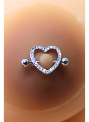 Paire de cache-tétons piercing barre coeur faux diamant peau métisse - XP004M